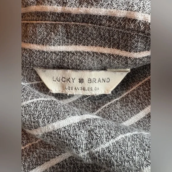 Lucky Brand Gray and White Striped Button-Front Long Sleeve Midi Shirt Dress XS - Picture 7 of 9